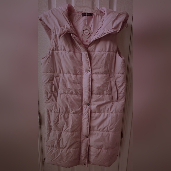 Leani Women's Light/Blush Pink Hooded Puffer Coat/Long Vest - Size Medium - Picture 2 of 12